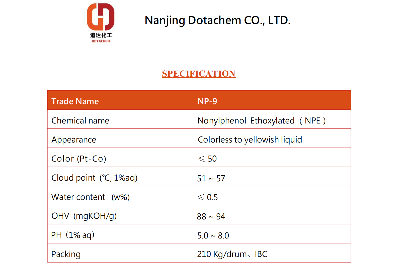 Nonilfenol etoxilado-9-TDS-Dotachem